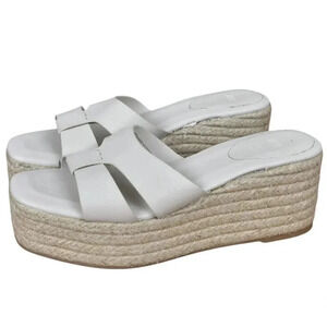 Zara Wedge Espadrille White Sandal Leather Size 39